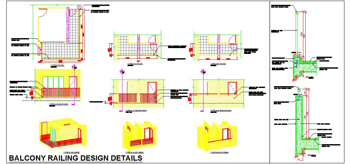 AutoCAD Balcony Railing Detail MS & RCC Designs